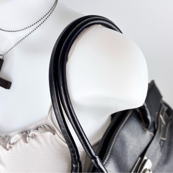 ✚ Vintage black leather locket shoulder bag - Picture 4 of 6